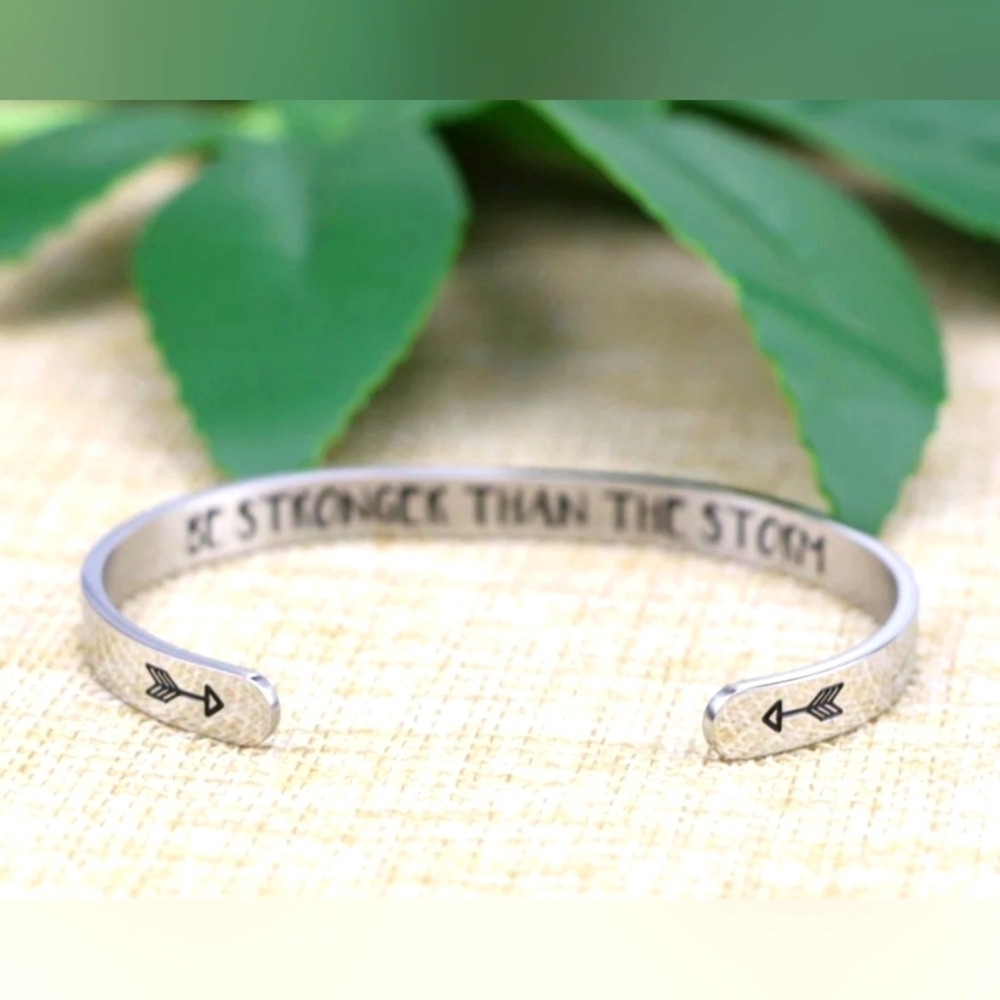 NWOT | Be Stronger Than The Storm Mantra Bracelet Cuff | Friend Encouragement 💖